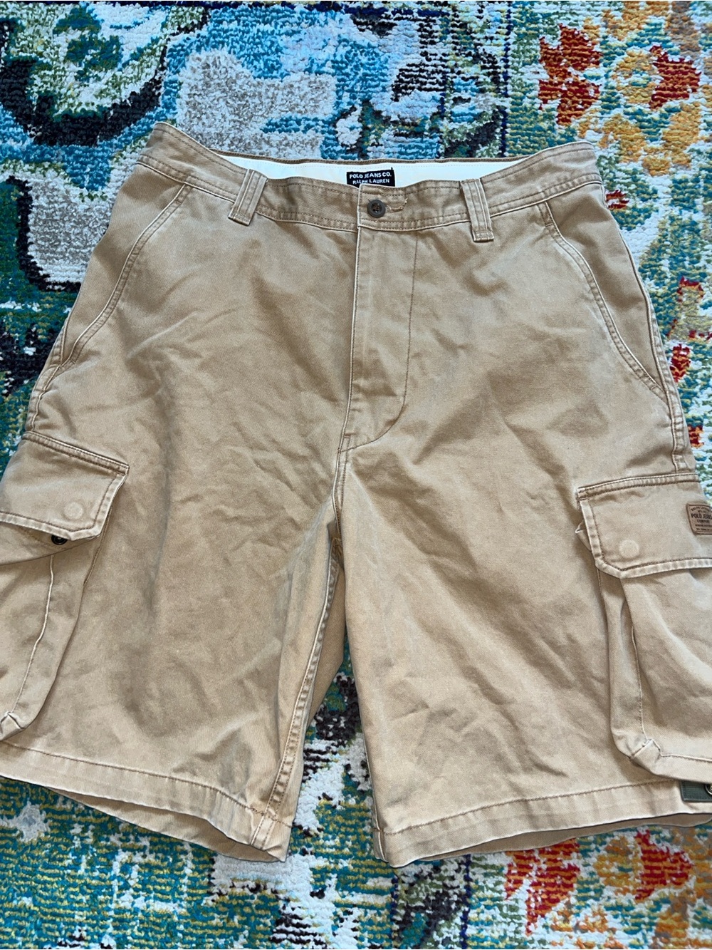 Polo Jeans Co Ralph Lauren Military Cargo Shorts Mens Sz 34 Tan 10” Inseam Great